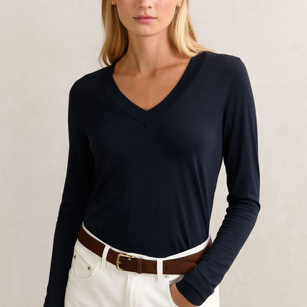 Brady V-Neck Tops Long Sleeve Navy-Quality Brands Outlet-