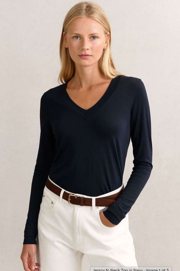 Brady V - Neck Tops Long Sleeve Navy - Quality Brands Outlet