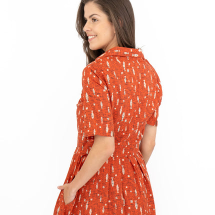 Seasalt Charlotte Orange Fish Short Sleeve Midi Fit & Flare Dress-Quality Brands Outlet-