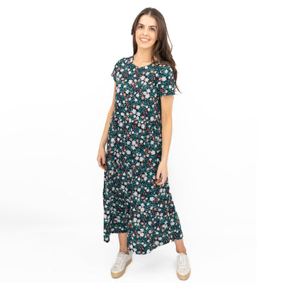 Seasalt Navy Dress Tiered Line Strokes Midi - Quality Brands Outlet