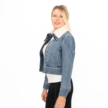 Mango Womens Shearling Denim Jacket - Quality Brands Outlet