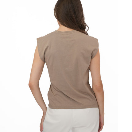 Tilly Drape Cotton Tops Taupe Sleeveless-Quality Brands Outlet-