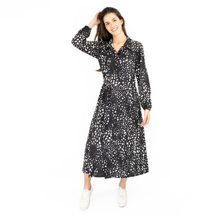 Oasis Black White Polka Dot Long Sleeve Midi Shirt Dresses-Quality Brands Outlet-