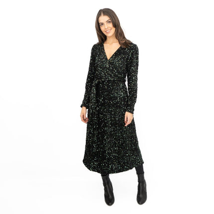 Velvet Sequin Wrap Midi Dress Sparkle Green - Quality Brands Outlet