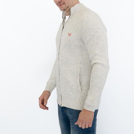 Crew Clothing Mens Chunky Knit Jacket White Flecks - Quality Brands Outlet