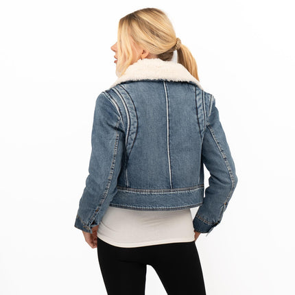 Mango Womens Shearling Denim Jacket - Quality Brands Outlet