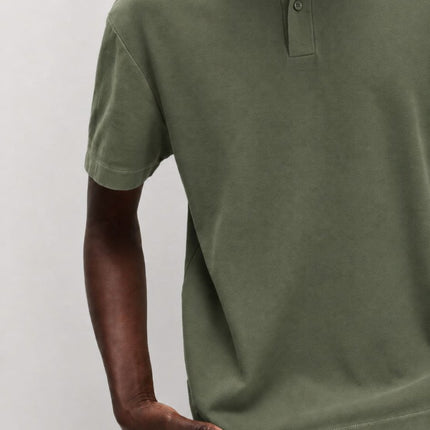 M&S Green Pure Cotton Garment Dyed Polo Shirt Relaxed Fit - Quality Brands Outlet