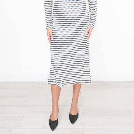 M&S Ecru Cream Striped Midi Dress-Quality Brands Outlet-