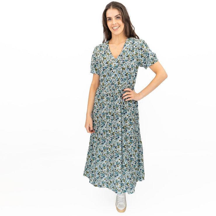 Seasalt Blue Tea Dress Birch Leaf Midaxi - Quality Brands Outlet