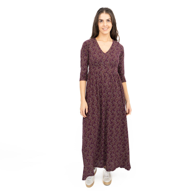 Seasalt Maggie Maxi Dress Purple Floral Cotton 3/4 Sleeve - Quality Brands Outlet