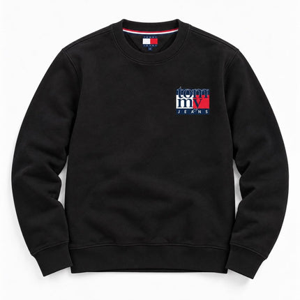 Mens Sweatshirts Classic Logo Print Long Sleeve Tops - Black-Quality Brands Outlet-