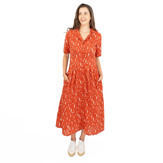 Seasalt Charlotte Orange Fish Short Sleeve Midi Fit & Flare Dress-Quality Brands Outlet-