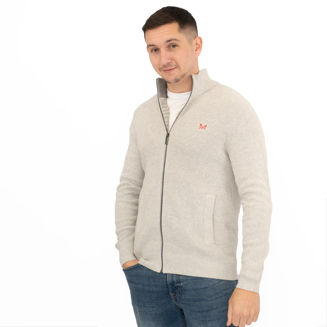 Crew Clothing Mens Zip Up Grey Knit Jacket-Quality Brands Outlet-