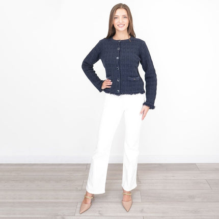 M&S Button Up Fringe Cardigan Navy-Quality Brands Outlet-