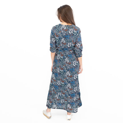 Seasalt Navy Corn Marigold Floral Print 3/4 Sleeve Maxi Dress-Quality Brands Outlet-