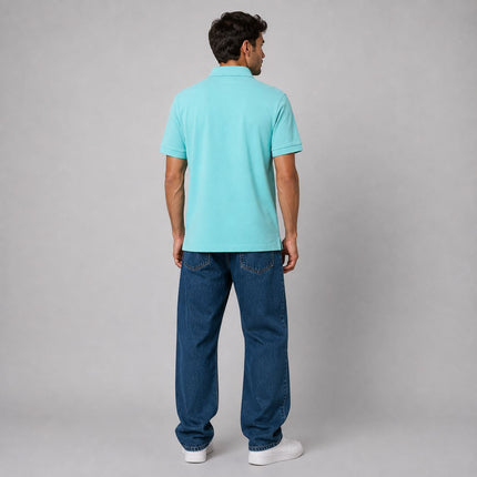 Mens Polos Short Sleeve Cotton Pique Light Blue Premium Brand