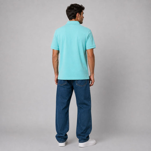 Mens Polos Short Sleeve Cotton Pique Light Blue Premium Brand