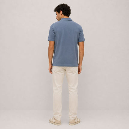 M&S Blue Pure Cotton Garment Dyed Polo Shirt Relaxed Fit-Quality Brands Outlet-