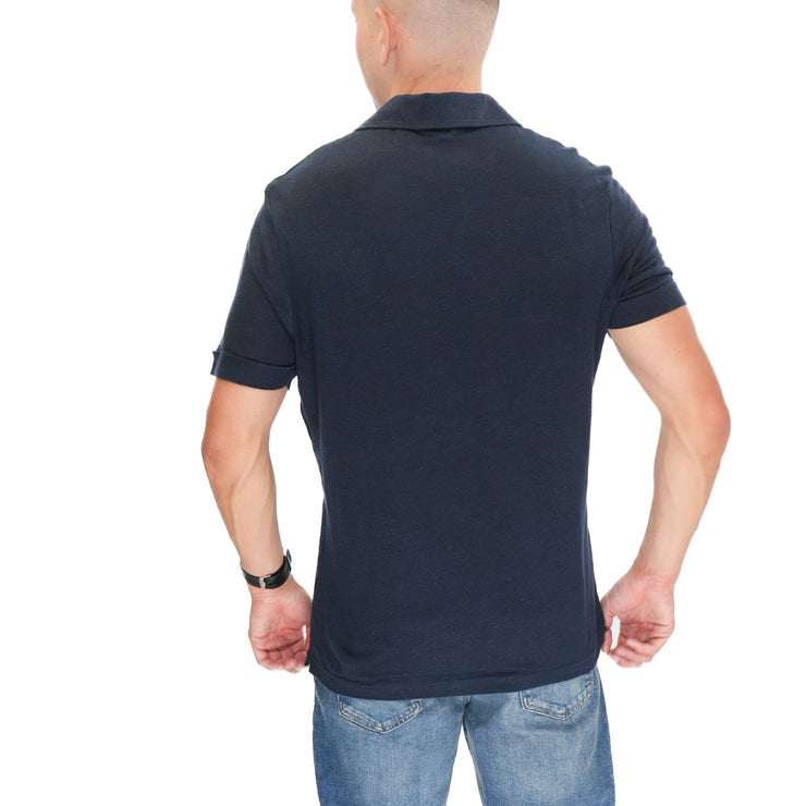 M&S Navy Pure Linen Polo Shirts - Quality Brands Outlet