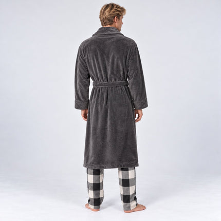 Mens Dressing Gown Sheared Fleece – Grey Soft Robe-Quality Brands Outlet-