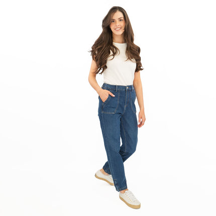 M&S Slim Leg Ankle Grazer Stretch Elasticated Cuff Dark Blue Jeans - Quality Brands Outlet