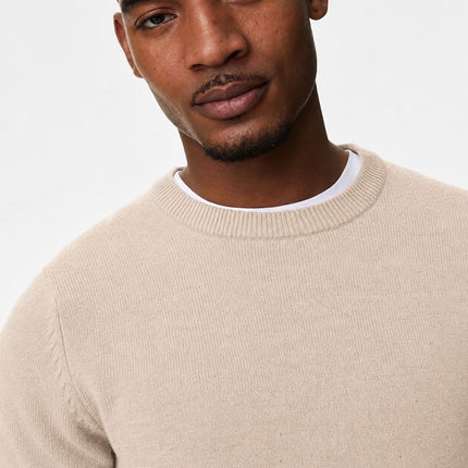 Mens Jumpers Pure Extra Fine Lambswool Crew Neck Jumper – Ecru-Quality Brands Outlet-