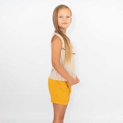 Girls Stripe Cotton Square Neck Short Sleeve Tops