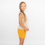 Girls Stripe Cotton Square Neck Short Sleeve Tops