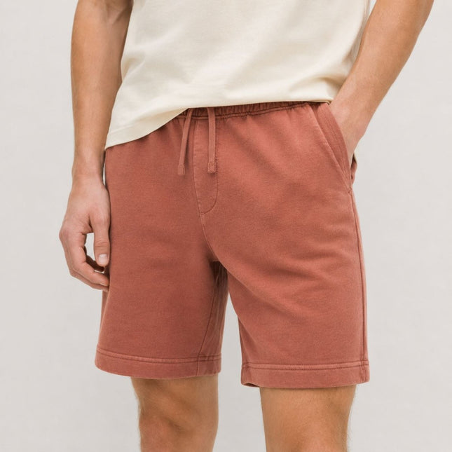 M&S Pure Cotton Jersey Shorts Elasticated Waist Relaxed Drawstring Rust Red - Quality Brands Outlet