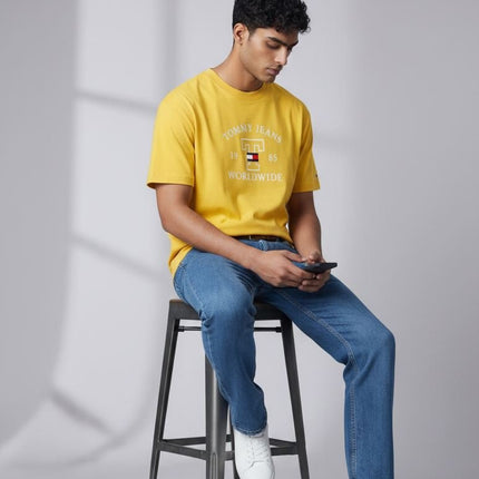 Tommy Yellow Worldwide Logo T-Shirt Crew Neck Short Sleeve-Quality Brands Outlet-