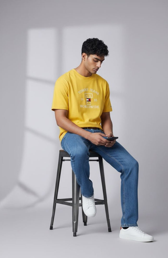Tommy Yellow Worldwide Logo T-Shirt Crew Neck Short Sleeve-Quality Brands Outlet-