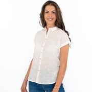White Stuff White Embroidered Shirt Short Sleeve Tops