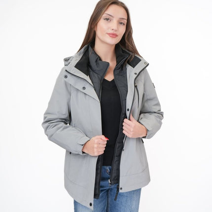 3-in-1 Waterproof Ski Jacket Grey with Detachable Insert-Quality Brands Outlet-