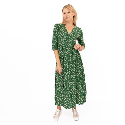 Seasalt Sky Branch Green Floral Jersey Midi Dress-Quality Brands Outlet-
