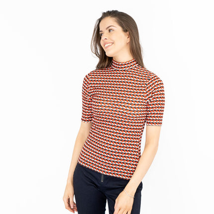 Karen Millen Red Geometric Print Short Sleeve Tops-Quality Brands Outlet-