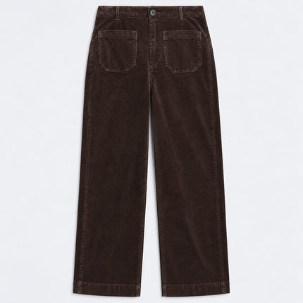 Womens Wide Leg Cord Trousers - Chocolate
