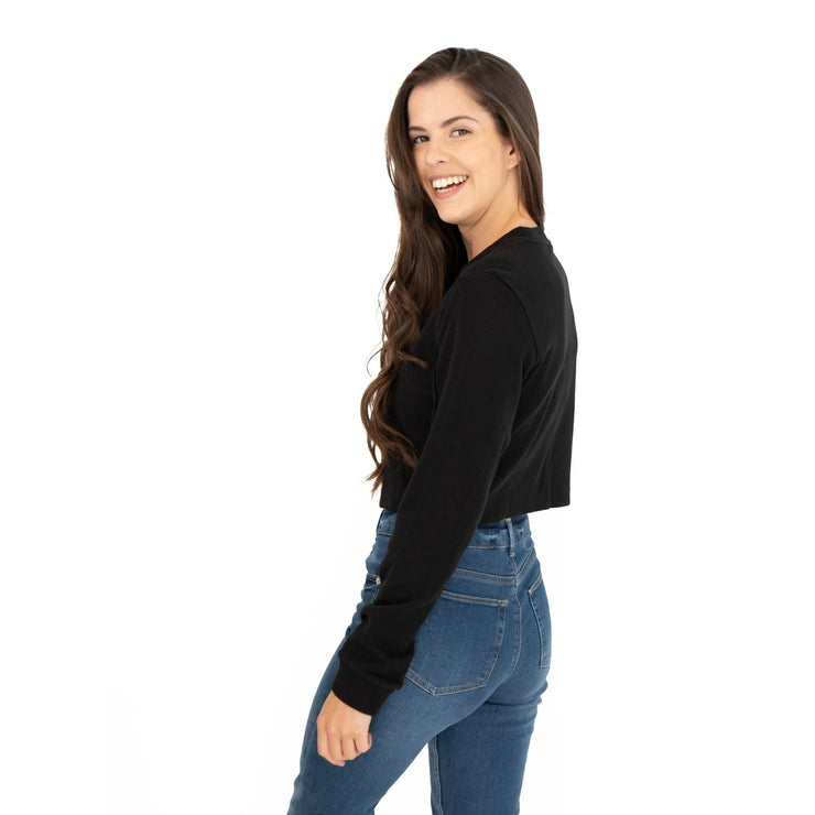 True Religion Black Soft Cotton Sweatshirt Long Sleeve Crop Tops