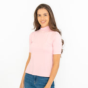 Karen Millen Pink Short Sleeve Jersey Funnel Neck Top