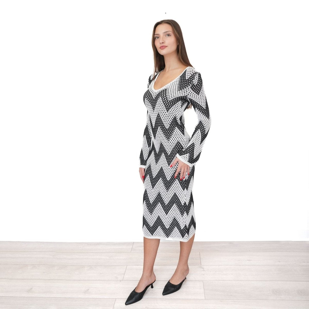 Stylish Black White Crochet Chevron Midi Dress for Women – Quality Brands Outlet