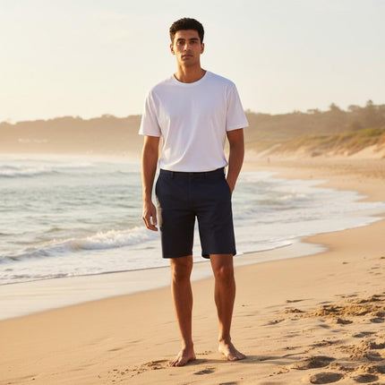 M&S Autograph Navy Lightweight Chino Shorts Regular Fit Summer - Quality Brands Outlet