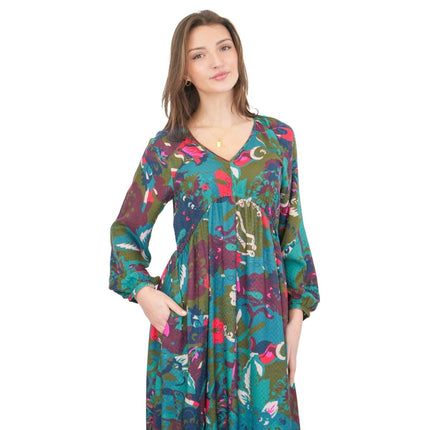 White Stuff Izzy Midi Dress Green Print V - Neck - Quality Brands Outlet
