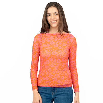 Karen Millen Floral Pink & Orange Mesh Top-Quality Brands Outlet-