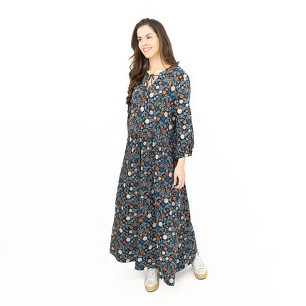 Seasalt Floral Navy Jersey Ankle Length Dress-Quality Brands Outlet-