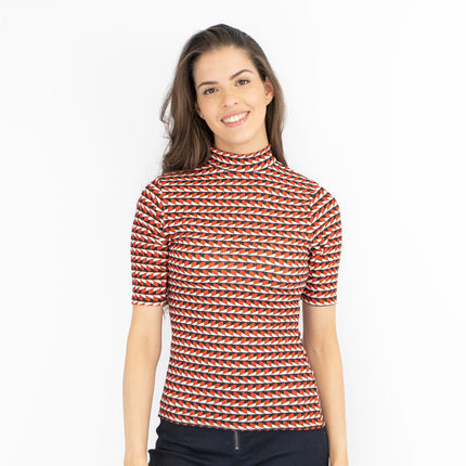 Karen Millen Red Geometric Print Short Sleeve Tops-Quality Brands Outlet-