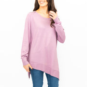 Evans Womens Asymmetric Top Lilac Longline Crew Neck Long Sleeve Relaxed Fit - Quality Brands Outlet