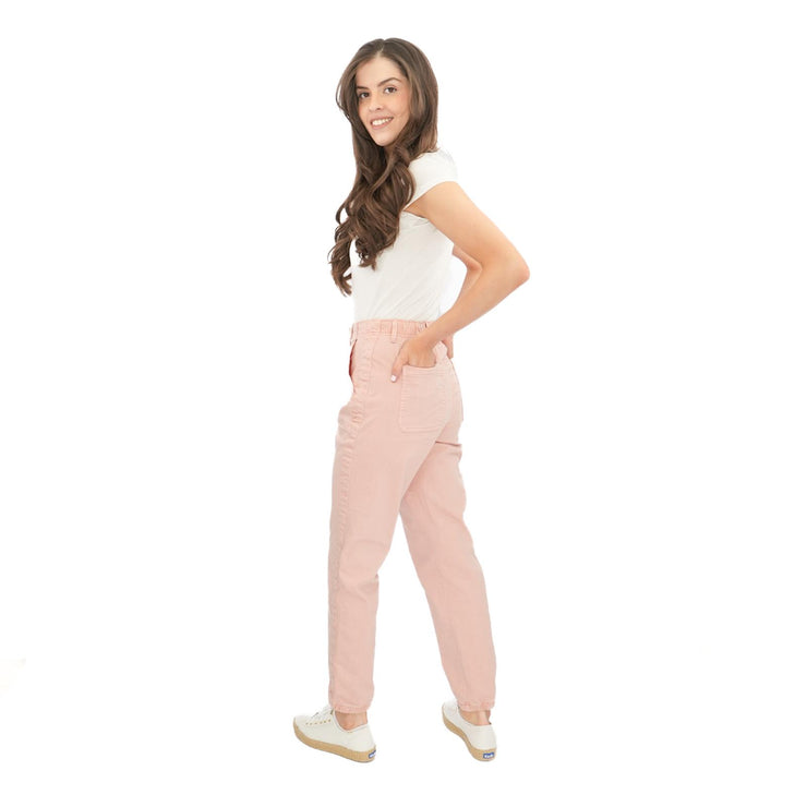 M&S Cotton Rich Slim Fit Trousers Stretch Elasticated Cuff Pink - Quality Brands Outlet