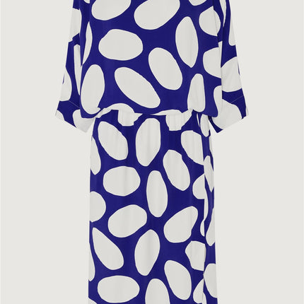 Jasper Conran Beau 3/4 Sleeve Blue Print Boat Neck Relaxed Fit Midi Dresses with Split and Pockets