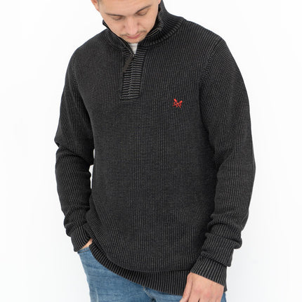 Crew Clothing Mens Jumper Half Zip Chunky Knit Rib Black-Quality Brands Outlet-