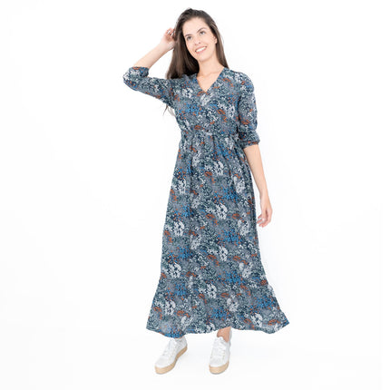 Seasalt Navy Corn Marigold Floral Print 3/4 Sleeve Maxi Dress-Quality Brands Outlet-