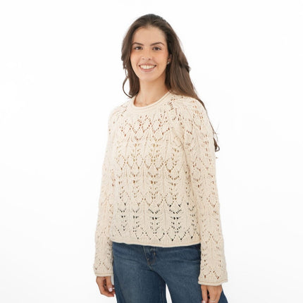 M&S Ivory Jumper Crew Neck Open Knit-Quality Brands Outlet-